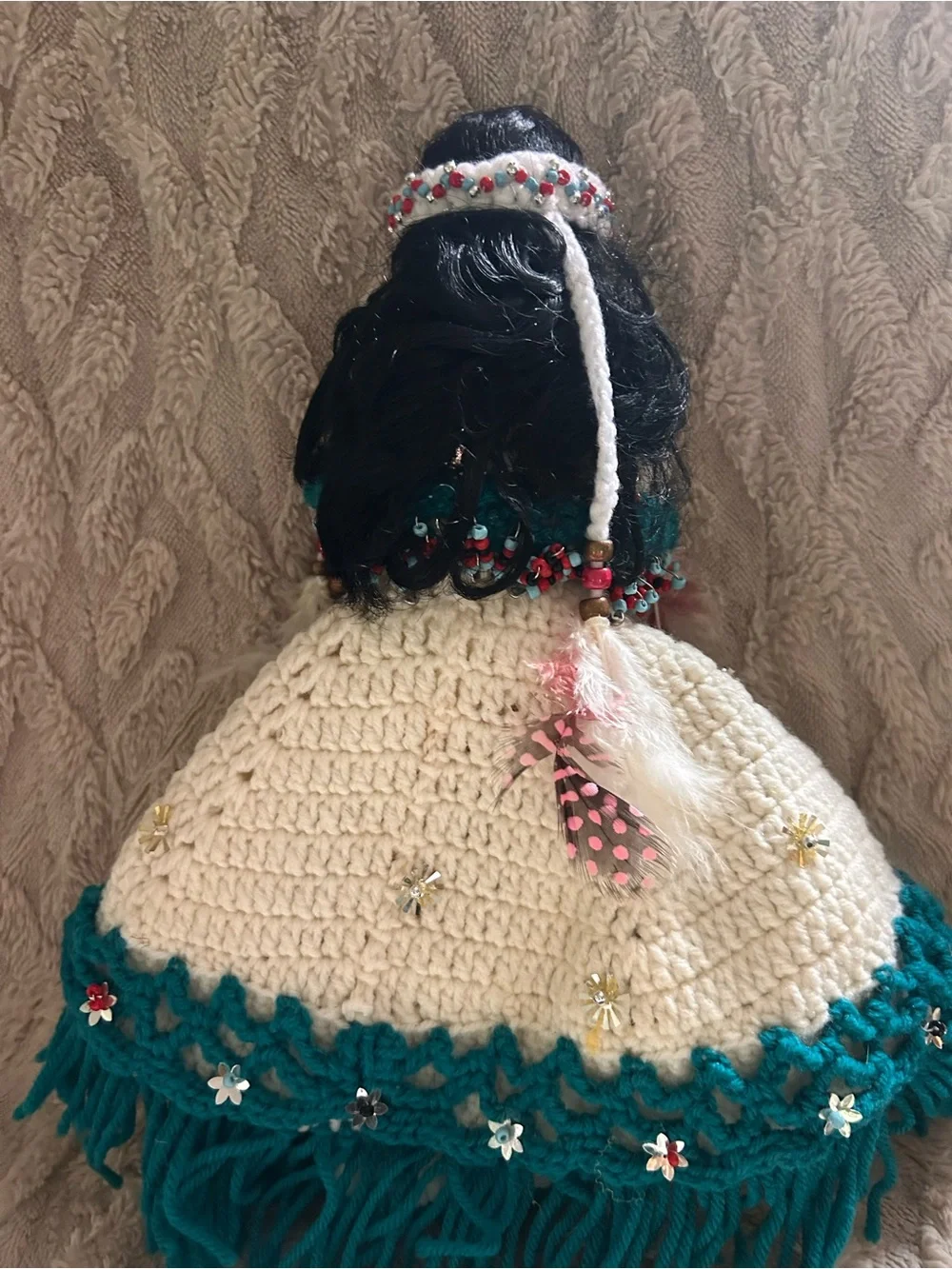 Beautiful Native American Princess Doll With Crocheted Dress And Headband